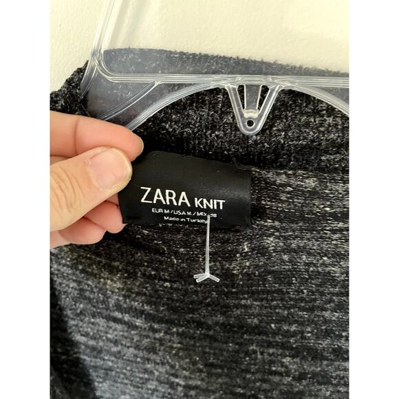 ZARA Open Front Long Linen Cardigan Black White Size Medium - Picture 5 of 5